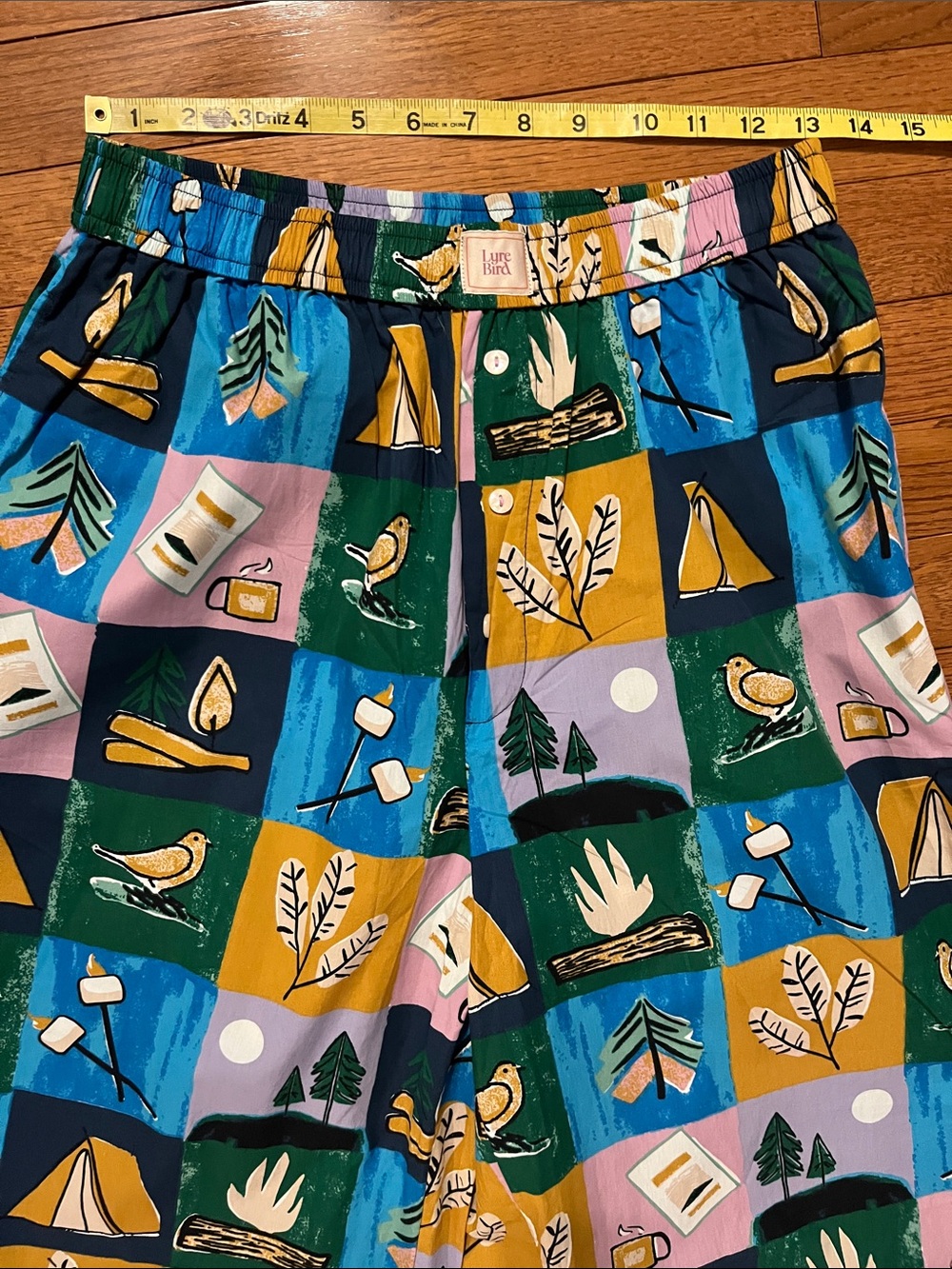 NWT Anthro Lyre Bird Campground Patchwork Print Pants - Picture 9 of 16